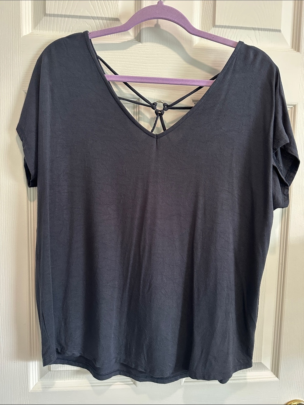 Papermoon dark gray V-Neck Short Sleeve Top with Back Strap Knot